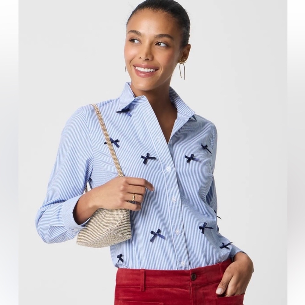 Jcrew striped button up with bows